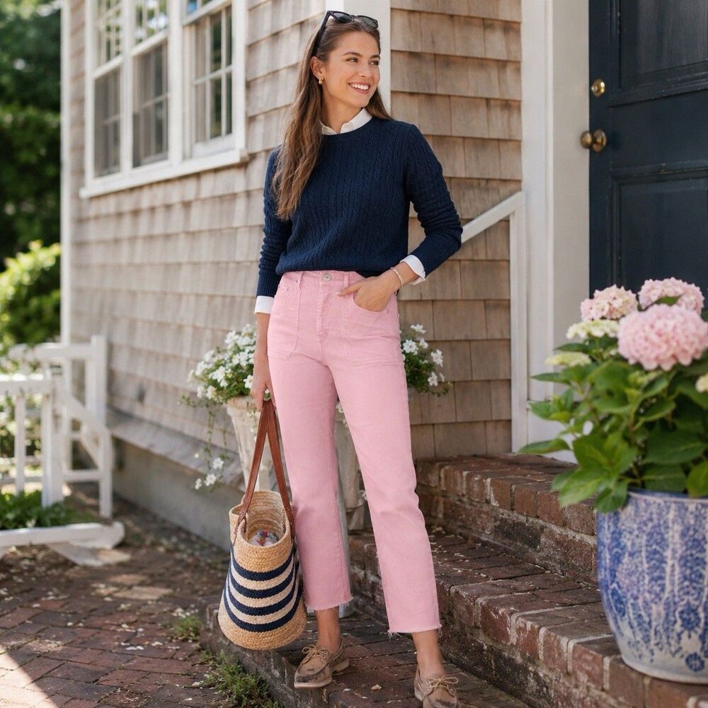 Vineyard Vines Jeans Size‎ 28 Pink High Rise Straight Crop Raw Hem